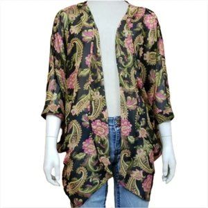 Olrain Sheer Kimono | Medium | Floral Paisley Black NWT Boho Festival